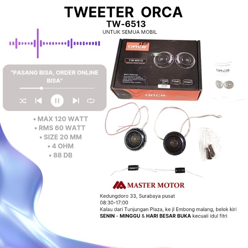 TWEETER ORCA TW 6513 120 Watt 4 Ohm 20 mm universal semua mobil Audio Speaker Twitter Avanza Calya S