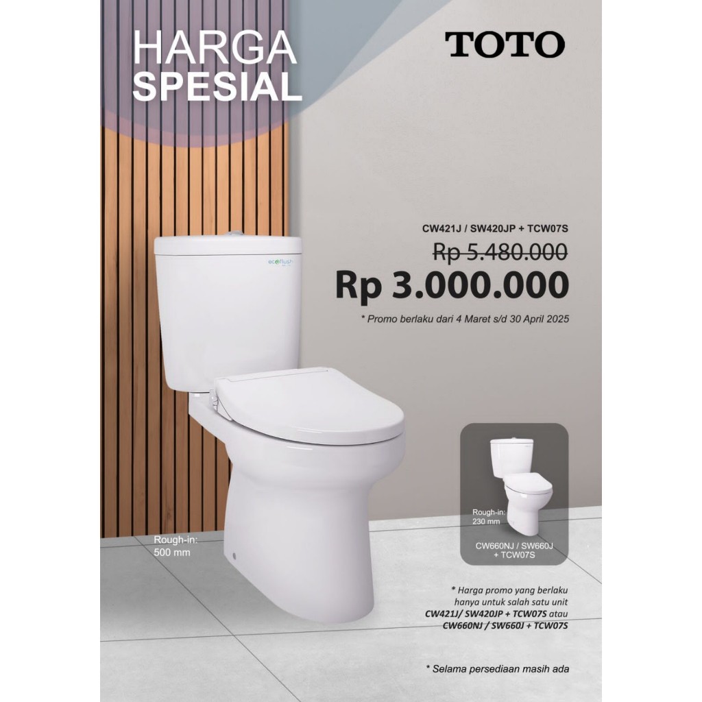 Closet Duduk TOTO CW421J Tutup Ecowasher TCW07S /Kloset TOTO