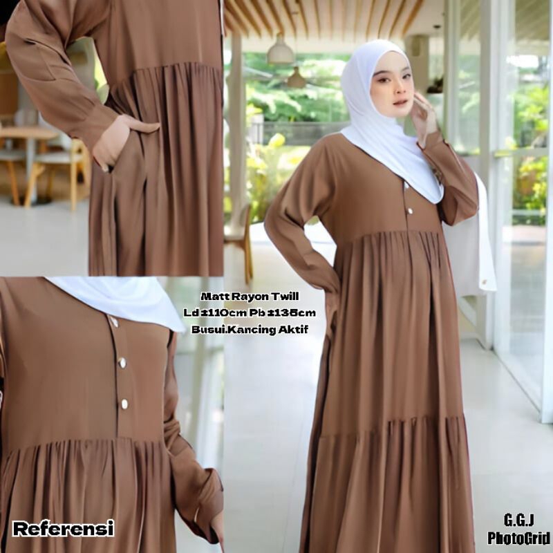 GAMIS WANITA / GAMIS Polos / Gamis Rayon Twill Busui Kancing