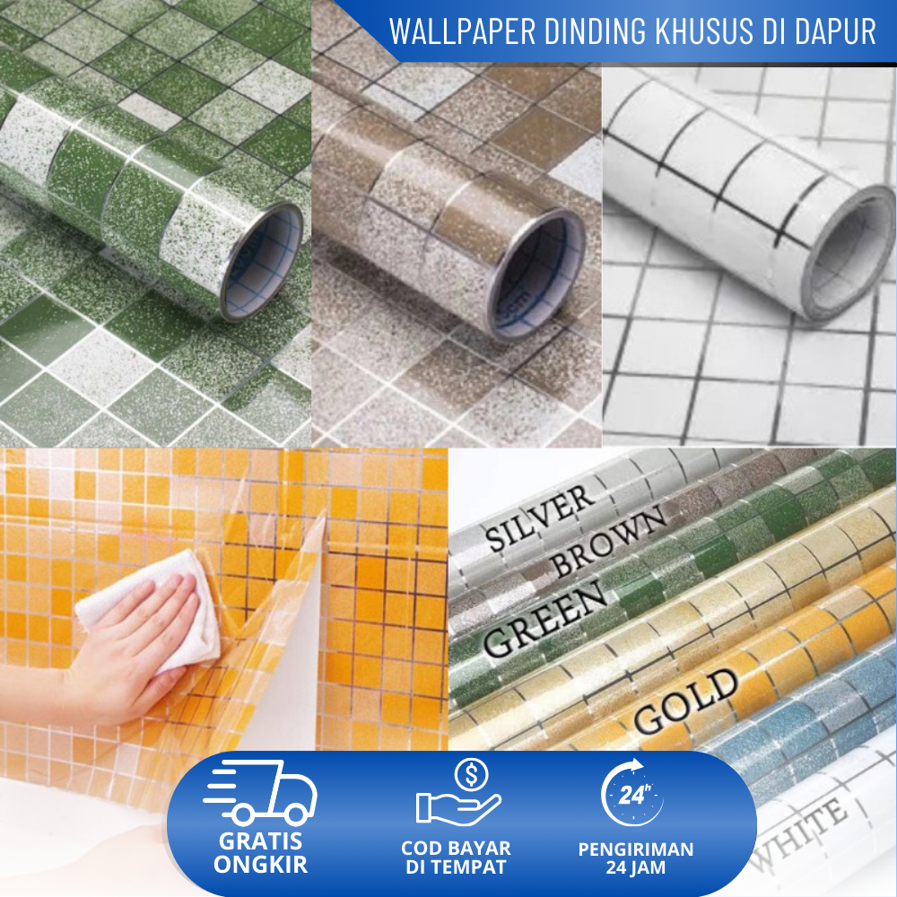 WALLPAPER STIKER Dapur Kitchen Kamar Mandi Alumunium Foil 45cm x 90cm