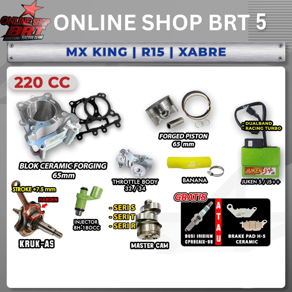 PAKET TOURING BORE UP CERAMIC 5 BRT MX KING R15 XABRE