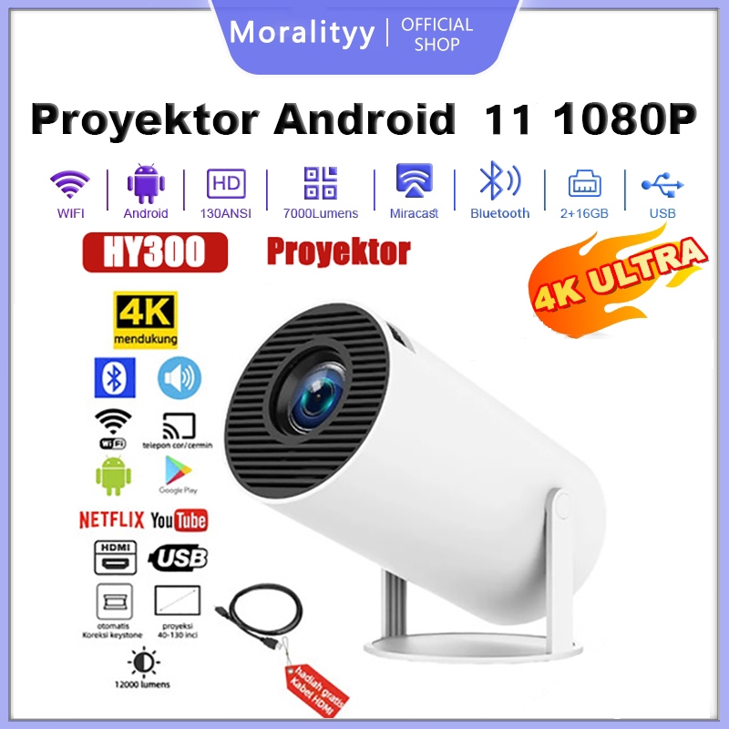 XGODY HY300 Smart Proyektor Android 11.0 4K UHD WiFi6 Bluetooth 5.0 1GB+8GB