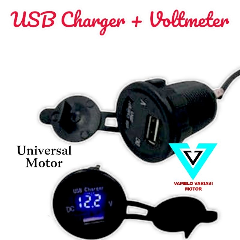 CHARGER USB MOTOR MOBIL + VOLTASE VOLTMETER DIGITAL