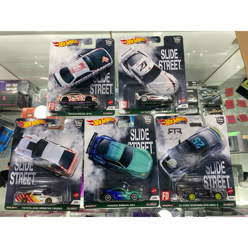 Hotwheels Premium Car Culture Slide Street Nissan Silvia S14/Toyota Gr Supra/Toyota AE86/Pandem Suba