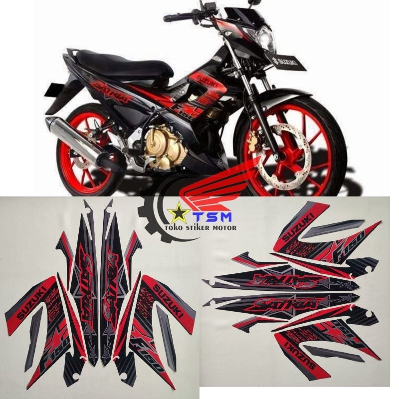 Stiker Striping Lis Body Motor Suzuki Satria Fu F150 2014 Facelift Full Hitam Merah Fullset