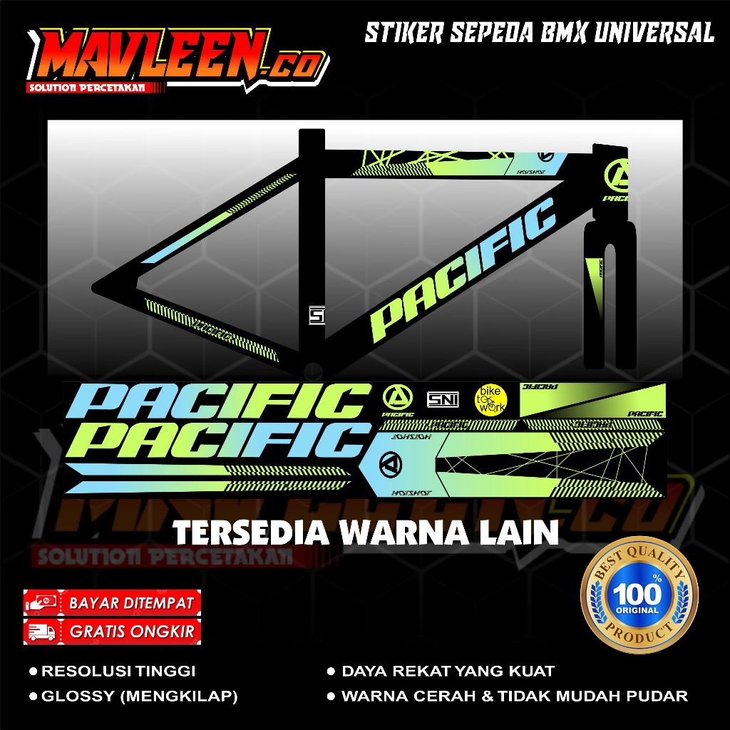 (COD) TERBARU stiker striping sepeda pacific BMX 18 20 decal glossy lentur anti air
