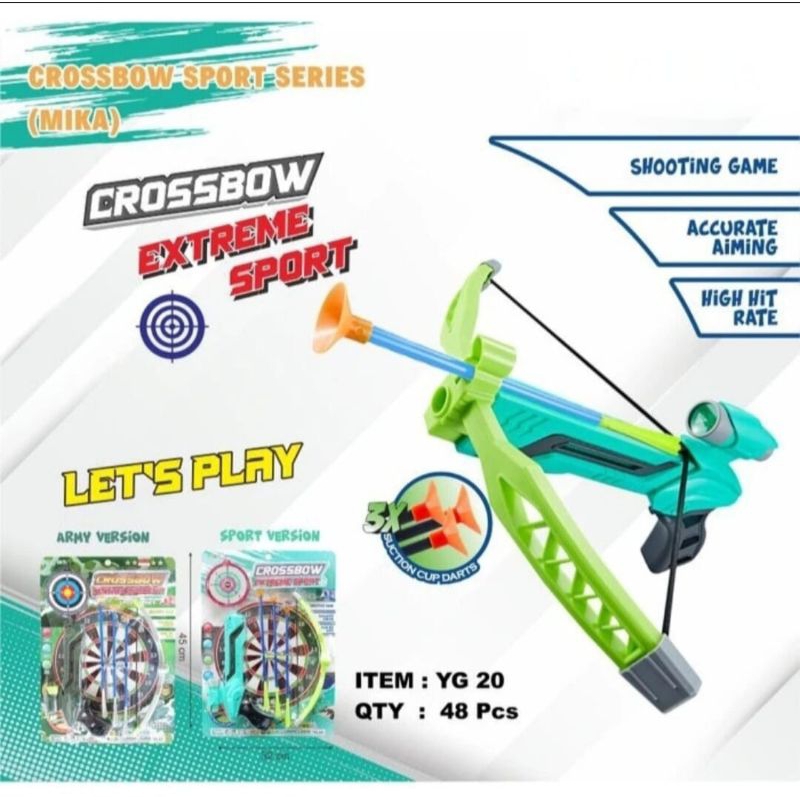 Mainan anak tembakan pistol panah crosbow set karet nempel kaca aman tidak bahaya bahan karet murah 