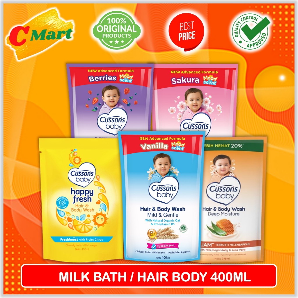 Cussons Baby Milk Bath & Cussons Baby Hair & Body Wash 400ml Refill / Cusson Sabun Bayi / CMart