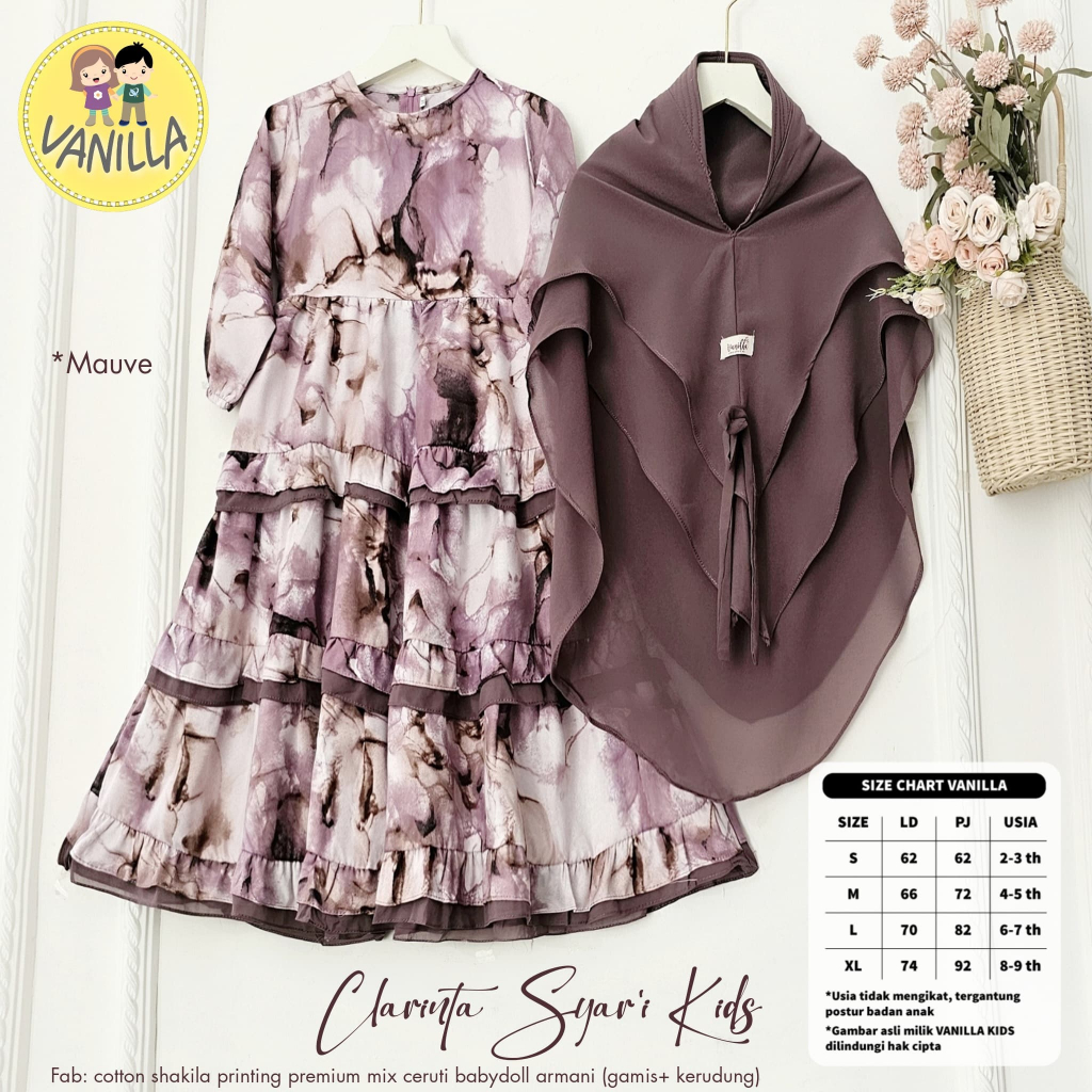 GAMIS PAYUNG  KIDS  SYARI TIARA KIDS// MISELLA KIDS// FLOWINA//SABELLA KIDS BY VANILLA FREE JILBAB B