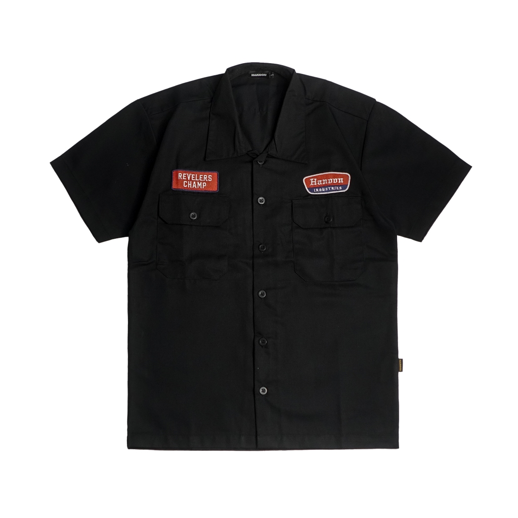 Hanoon Industries – Workshirt Kemeja Pria Pendek Hitam Black Malone