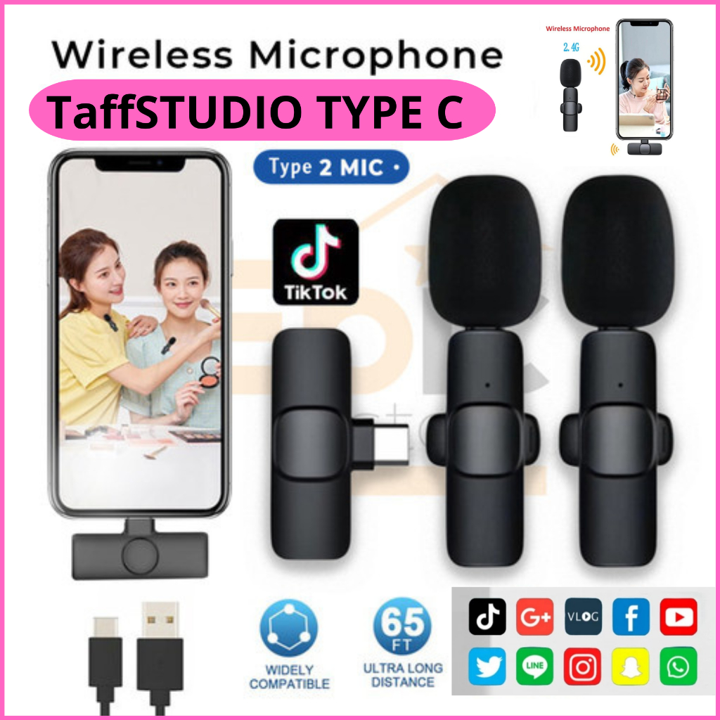 Cod 2 Mic Mikrofon Clip On Type C Wireles Tiktok Youtube Facebook Live Stream Vlog Video Recording