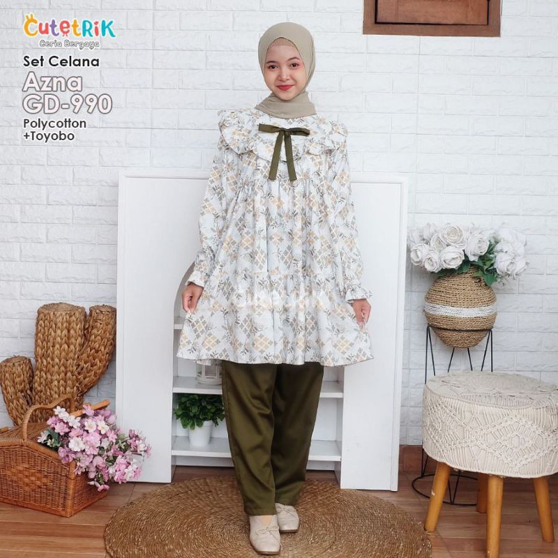 TERBARU SETELAN CELANA LONG TUNIK CUTETRIK AZNA NEVA ANAK 5 6 7 8 9 10 11 12 13 14 15 TAHUN DAN REMA