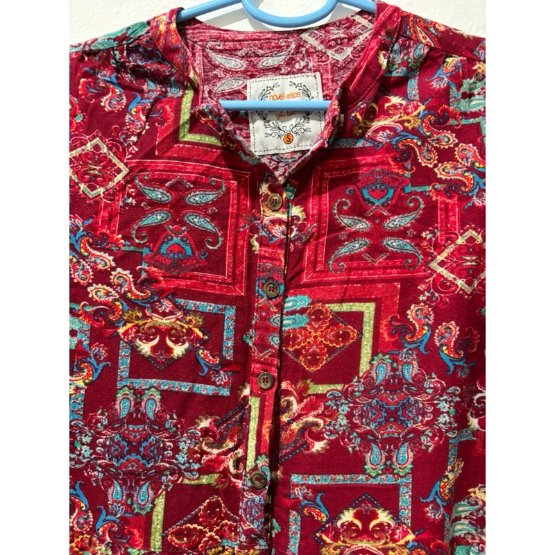 Gamis  Dress Ethnic Tunic Print Red Paisley Dress - Novel Mice