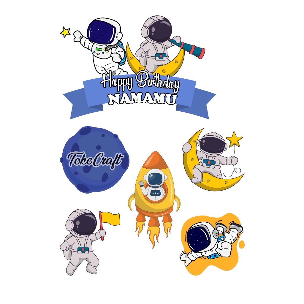 TOPPER CAKE ASTRONOT HIASAN KUE ULANG TAHUN CUSTOM NAMA HAPPY BIRTHDAY