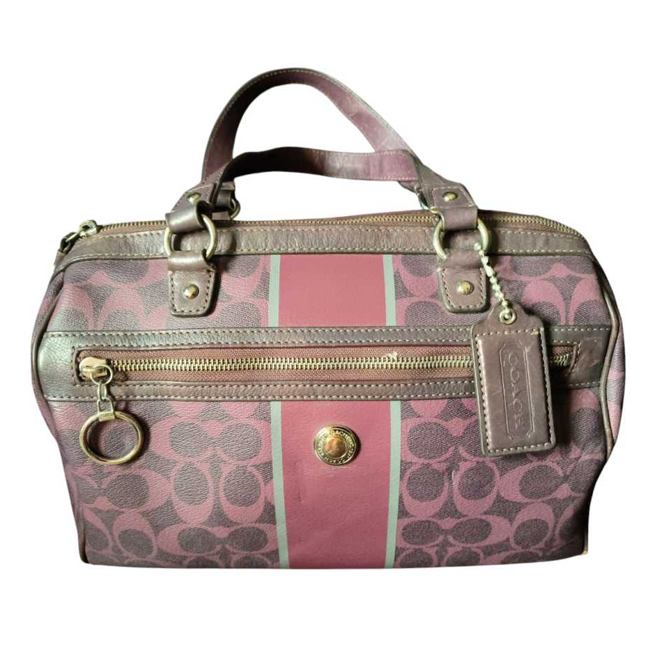 Tas Wanita Tas Tenteng Ori COACH Chelsea Heritage Stripe Speedy Satchel Bag Ungu