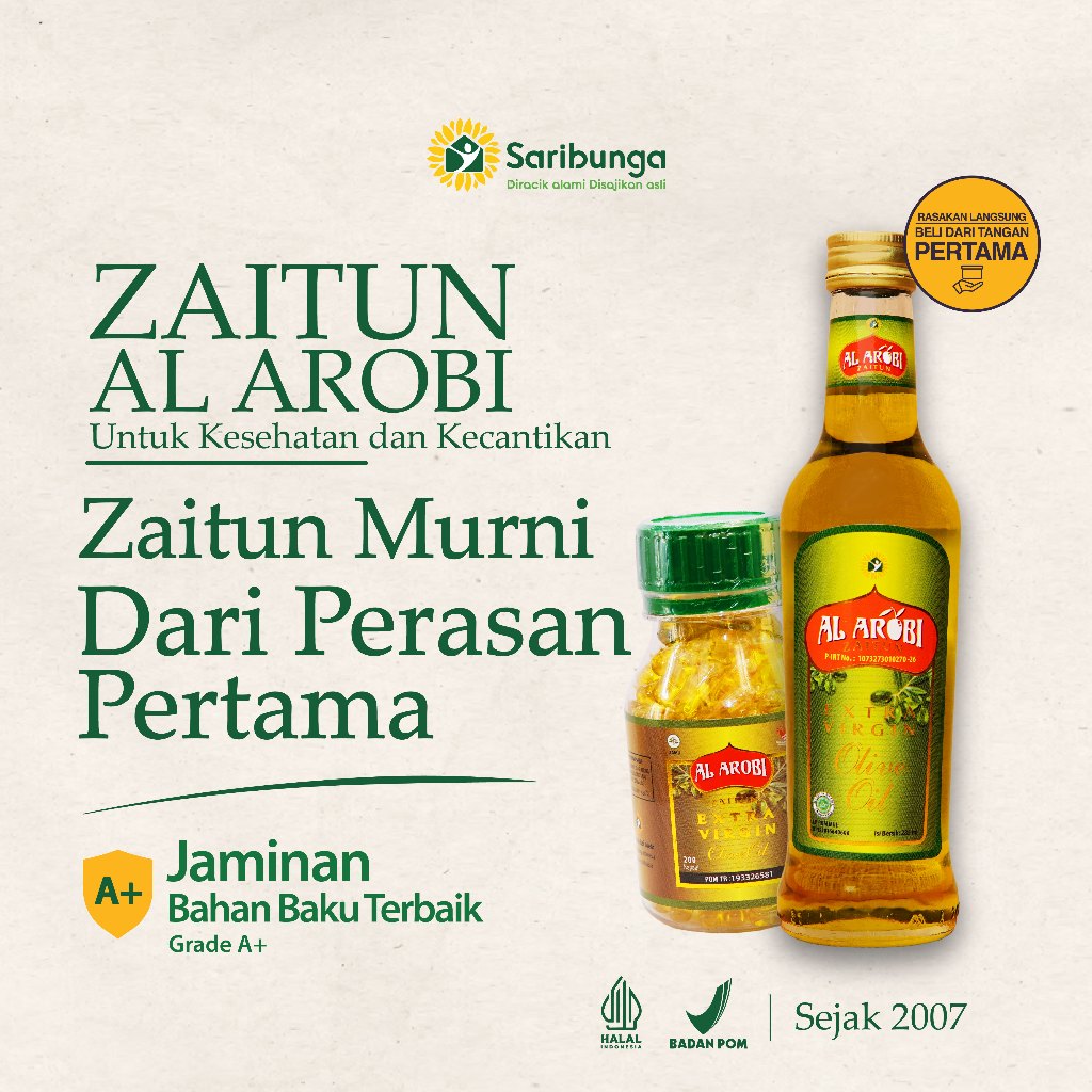 

Al Arobi Zaitun Extra Virgin Olive Oil - Zaitun Arobi Cocok Untuk Kesehatan Jantung