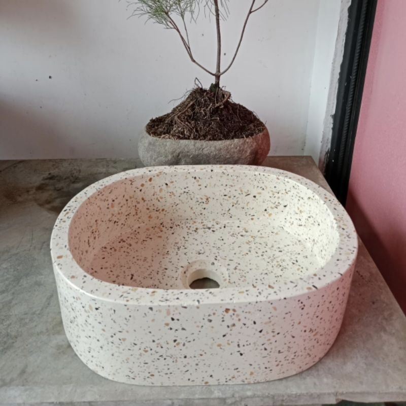 WASTAFEL TERASO MODEL  OVAL AESTHETIC MINIMALIS + PEDICURE/WASTAFEL KAMAR MANDI/FREE PACKING KAYU