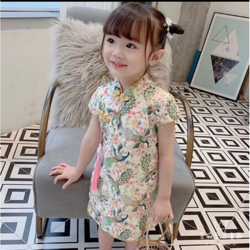 PRELOVED Baju chongsam anak perempuan 6 - 12 bulan | Qipao peacock girl | Kado anak perempuan | kost