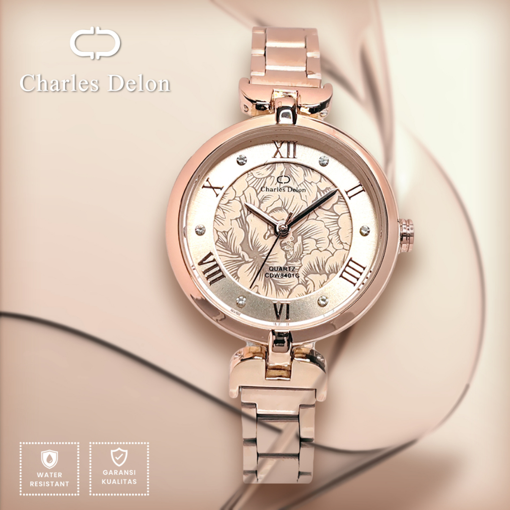 Charles Delon Jam Tangan Wanita Watch Rantai Anti Air Box Original CDW 8401