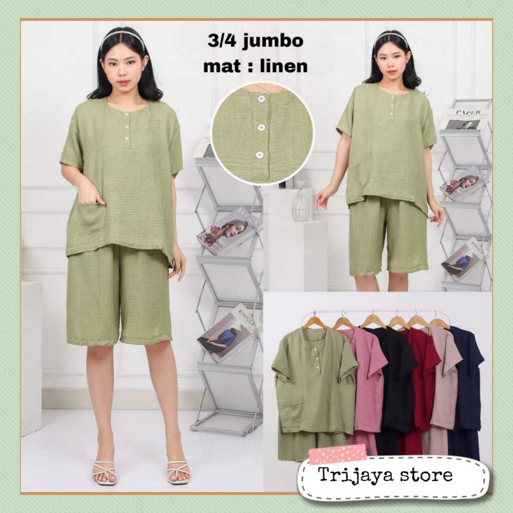 Trijaya . Stelan jumbo wanita xxl / stelan jumbo linen /  ONE SET linen