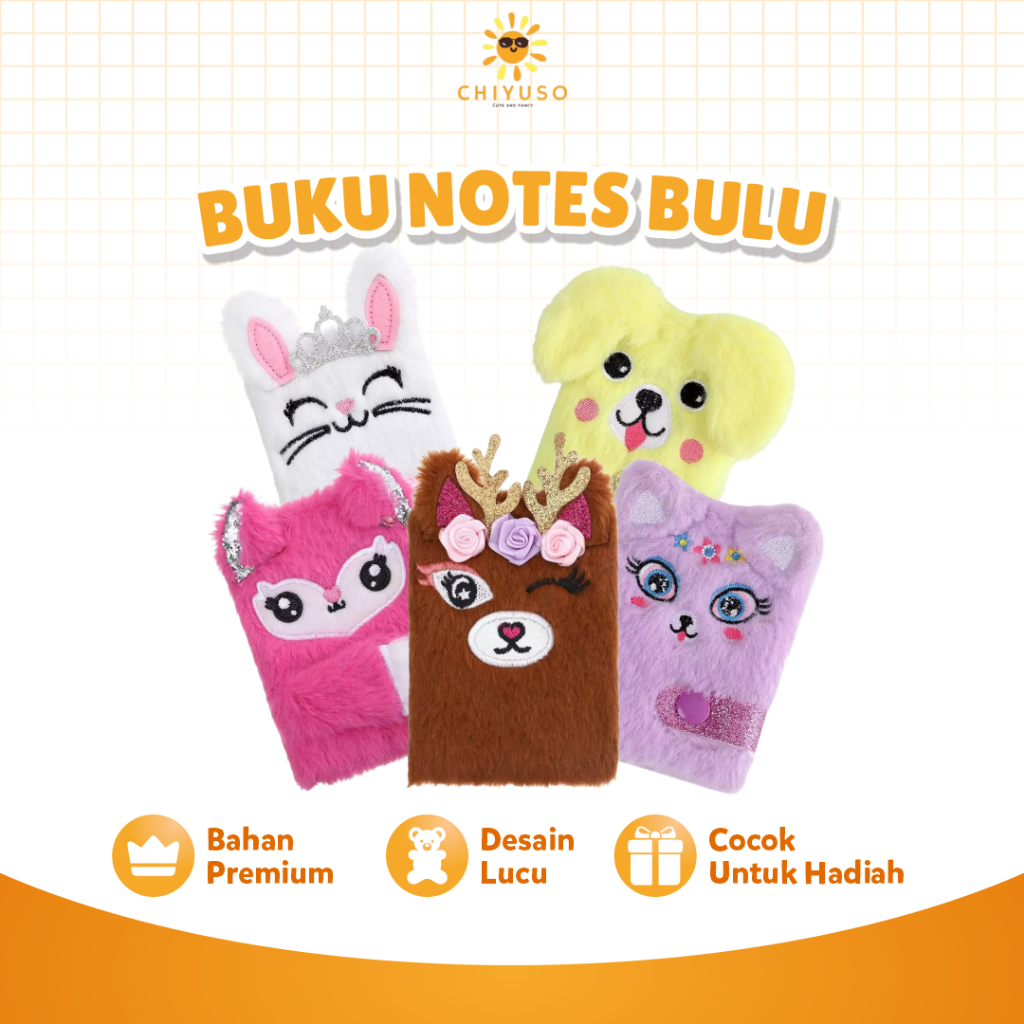 

Buku Notes Lucu Notebook Bulu Fluffy Diary Book Anak Perempuan Motif Hewan Karakter Kado Lucu