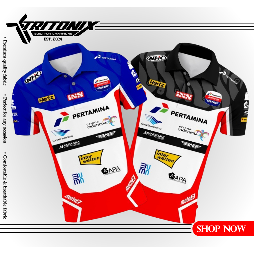 TRITONIX JERSEY KERAH KANCING MANDALIKA RACING TIM MOTO GP / KAOS KERAH MANDALIKA / FULL PRINT