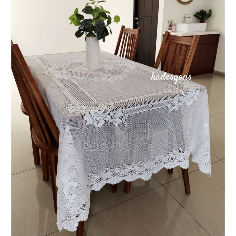 Taplak meja makan neverending 150x300cm. Taplak meja makan putih . perabot rumah aestetik mewah mini
