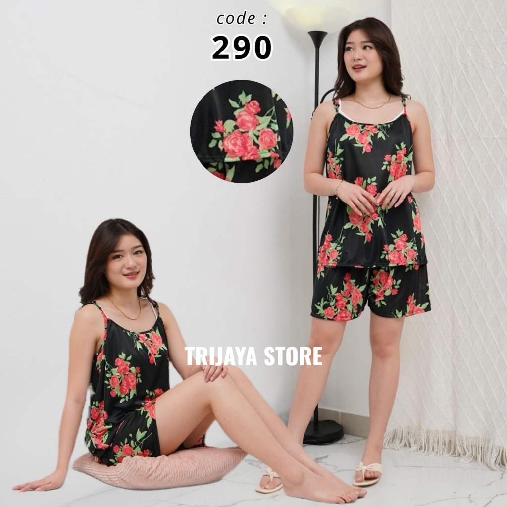 Trijaya . Baju Tidur Wanita Lingerie Sexy / Setelan Celana Pendek Jumbo Fit XXL KD.291
