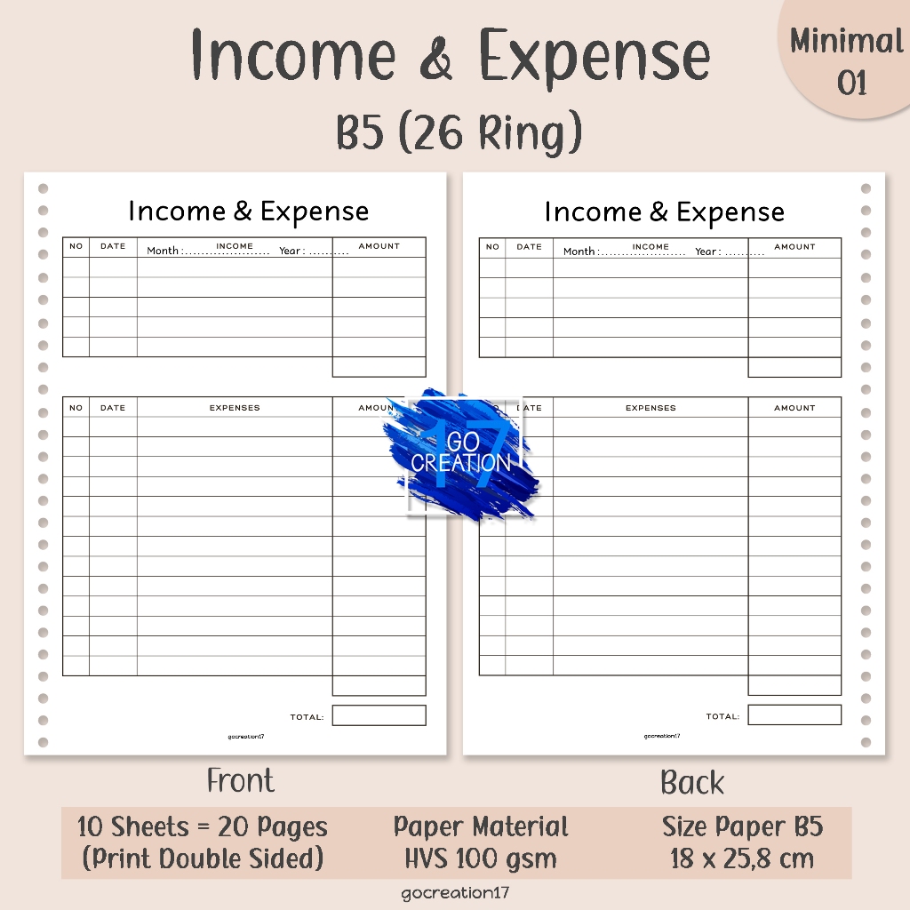 

Buku Planner Kertas Isi Binder Income Expense Simple Minimalis B5