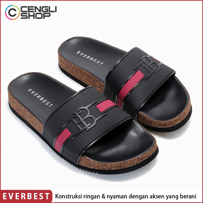 SANDAL EVERBEST PRIA ORIGINAL SENDAL SLIDE SLIP ON SLOP SELOP BRANDED ASLI ORI TERBARU HITAM BLACK E