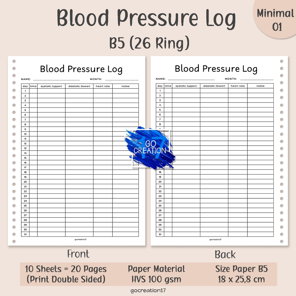 

Buku Planner Kertas Isi Blood Pressure Log Simple Minimalis B5