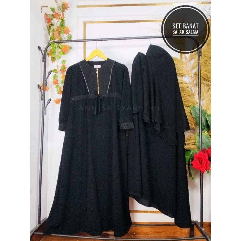 [BISA COD] SET SAFAR BANAT MODEL SALMA | Set Banat safar Jetblack Bonanza | Setelan gamis anak jilba