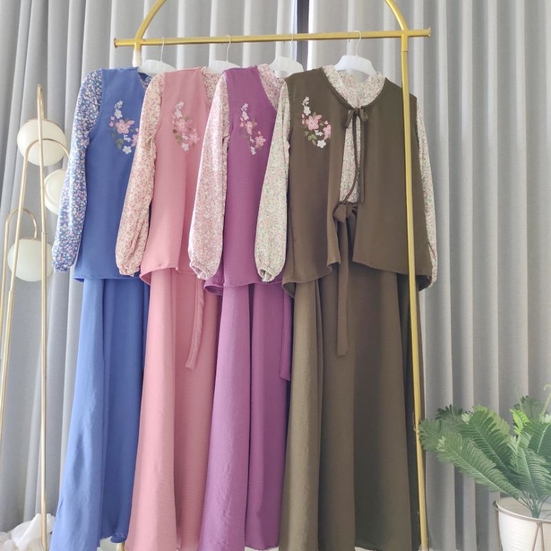 Setelan Gamis Anak Plus Kerudung/Long Dress Anak hijab/Gamis 3in1 hijab gamis outer/Gamis outer gami