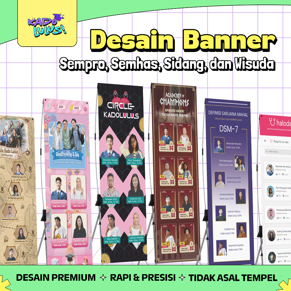KADO LULUS Banner Spanduk Sidang Skripsi Wisuda Sempro Semhas Desain Unik Lucu #17