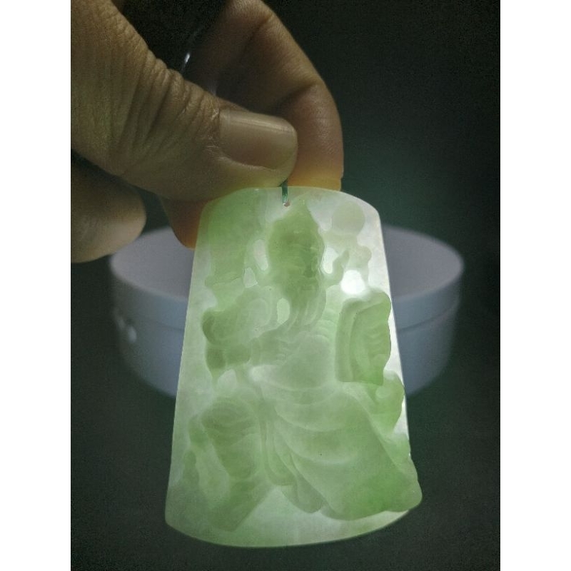 LIONTIN BATU GIOK ASLI BURMA NATURAL JADEITE JADE UKIRAN DEWA KWAN KONG 5423