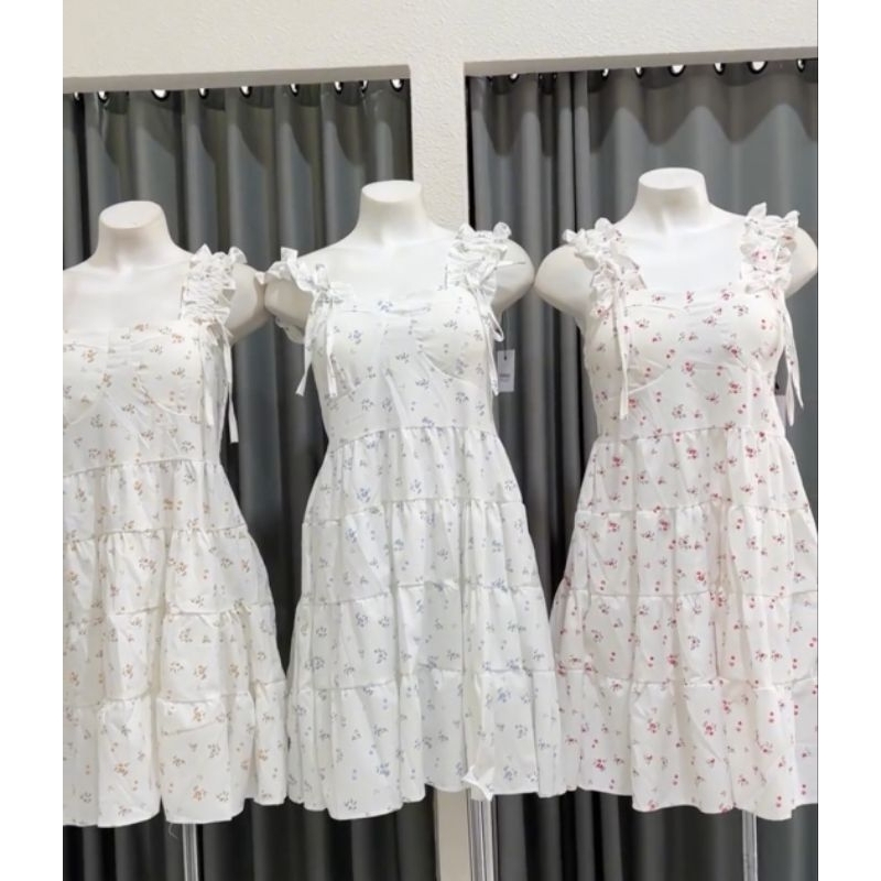 Floral Dress buat mantai ke pantai bagus putih bunga merah