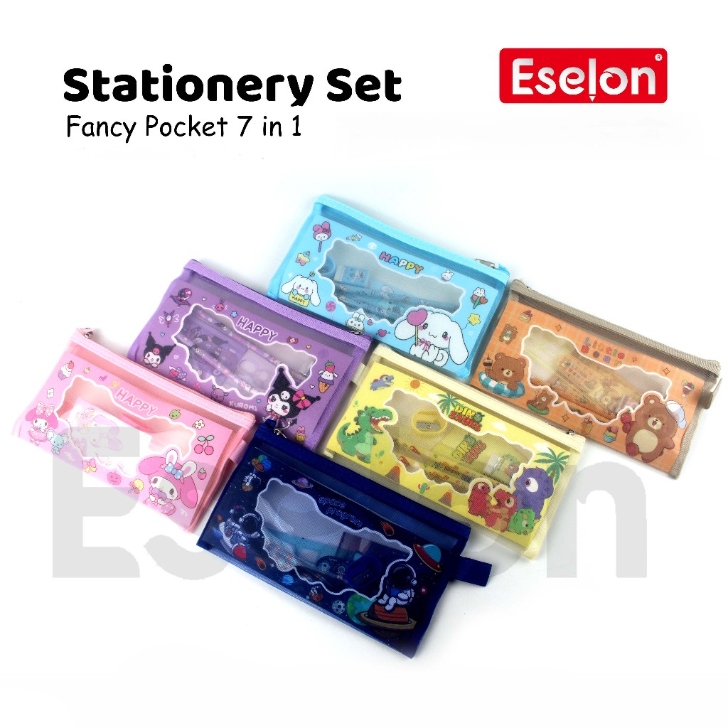 

7in1 Stationery set Zipper Jaring 6017 / Paket Alat Tulis Zipper