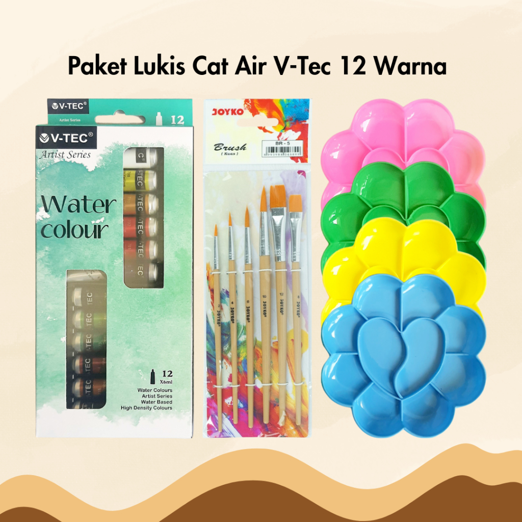 

Paket Melukis Cat Air V-Tec 12 Warna VT-1325/W Set Watercolor Kuas Palet Alat Lukis