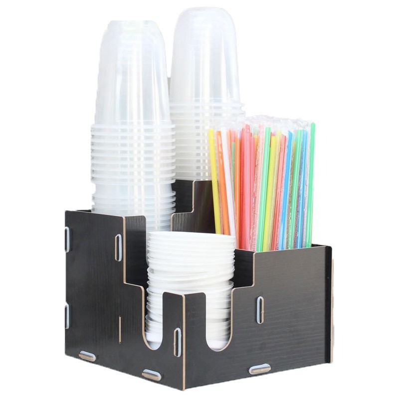AHS - Paper Cup Holder 4 Slot Rak Paper Cup Kayu Cup Dispenser Organizer Paper Cup