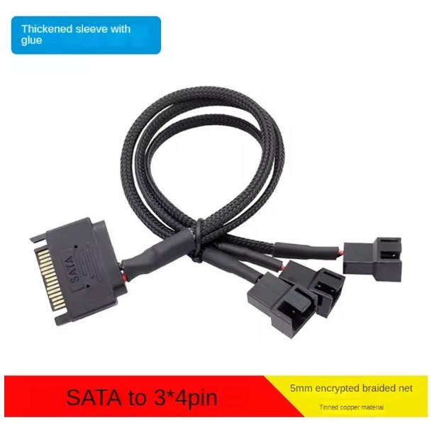 (NARA MEOW) SANJI KABEL KIPAS SPLITTER SATA TO 3PIN 4PIN FAN PWM X3 12V PC CASE SLEEVE FAN HUB ADAPT