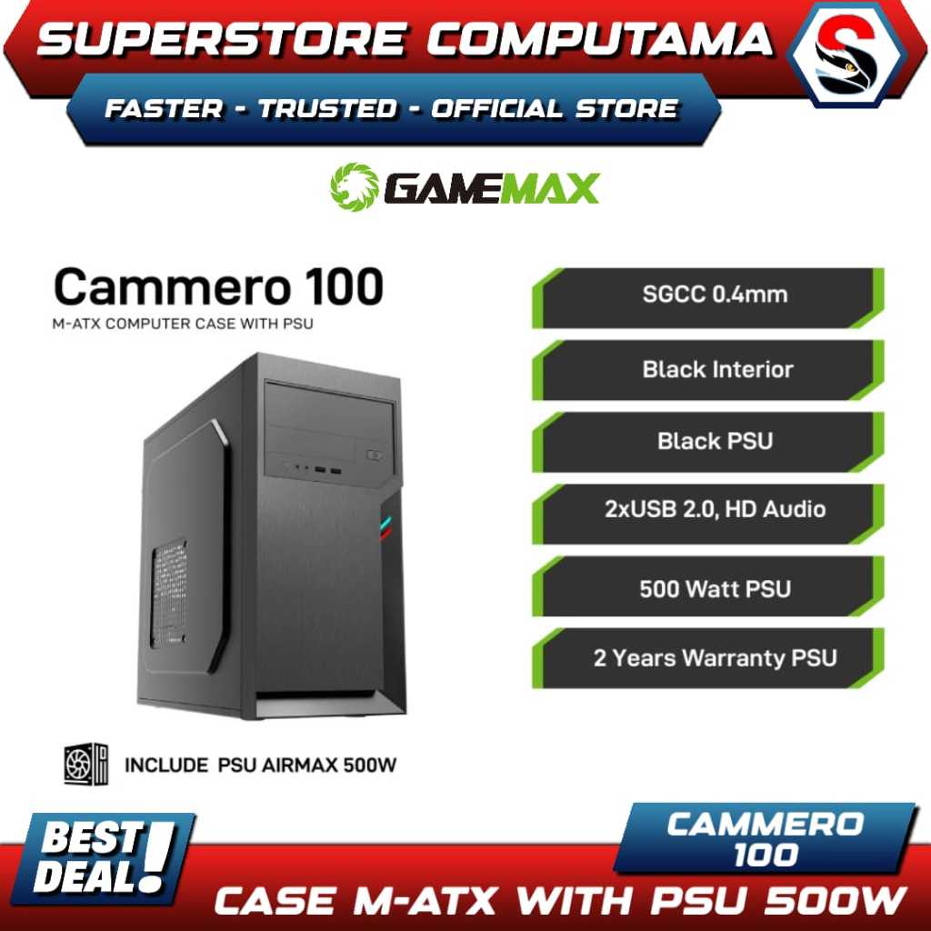 Casing Airmax 100 Micro-ATX with 500W Power Supply | Airmax 100 From Gamemax