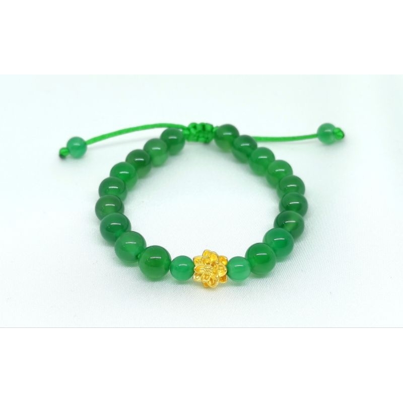 Gelang Emas Asli Teratai 24K Hongkong 999% Tali Batu Giok
