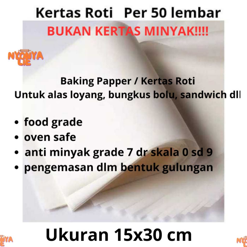 

50 Lembar 15x30 Cm Kertas Roti Putih Wrapping Paper Bungkus Hampers Kado Nyonya Lie