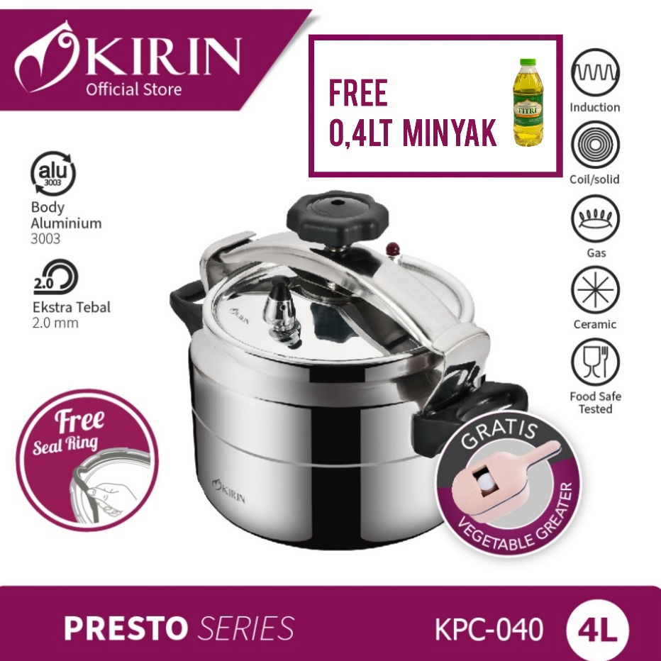 HJ6 Panci Presto Induksi Kirin K4 4 Liter Pressure Cooker Kirin 4 L