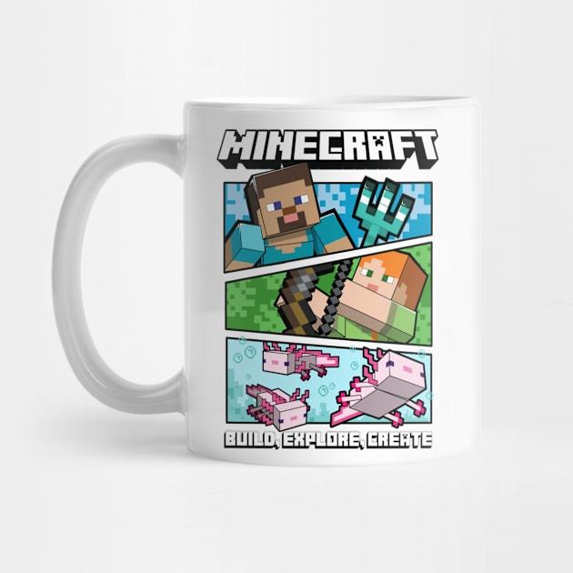 Build, explore & axolotl Minecraft Mug