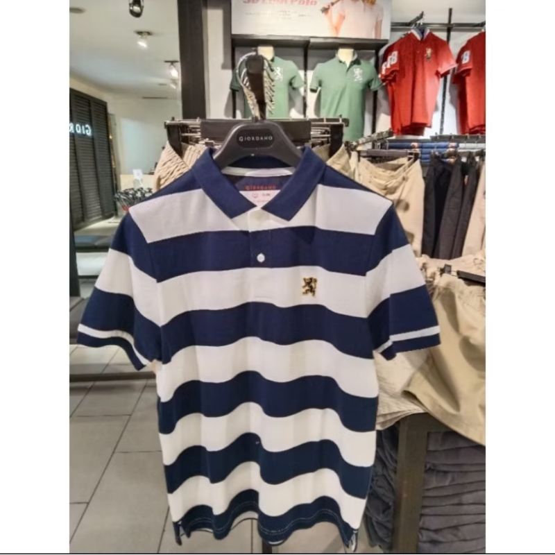 ( NO COD )  baju kaos kerah pria mini lion polo STRIPE giordano original