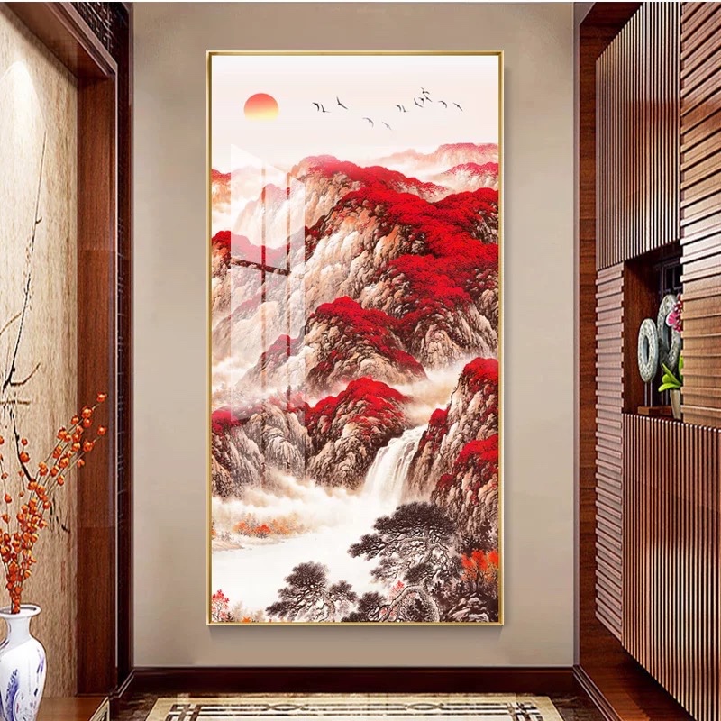 Lukisan Porcelain 5D Diamond Motif Great Wall Of China Merah Red Pajangan Dinding Porselen 5 Dimensi