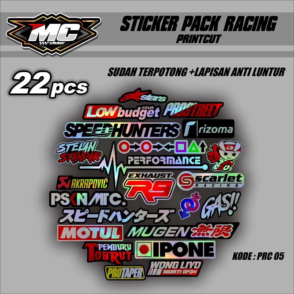 

22 Lembar Sticker Motor Keren Hologram Sponsor Racing Anti Air Sudah Potong Tinggal Tempel Untuk Aksesoris Laptop Aesthetic Laptop Helm Case MC.PRC.05