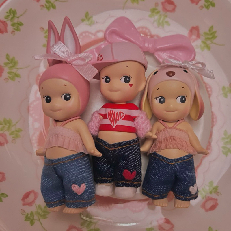 Sonny Angel Pants Celana Jeans Heart Patch Bordir Hati Pink Merah Putih