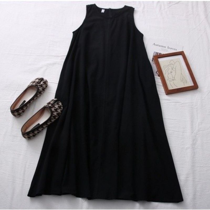 inner dress tanpa lengan / inner hitam panjang